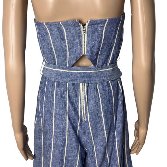 Alice + Olivia Lucie Striped Chambray Strapless Wide Leg Jumpsuit - Picture 8 of 13